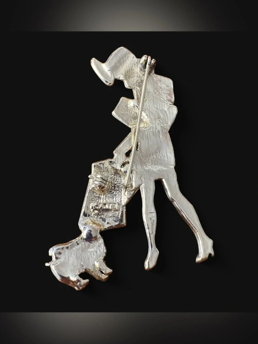 VTG Signed AJC Gold Tone Lady Shopper & Dog Brooch Pin - Picture 2 of 4